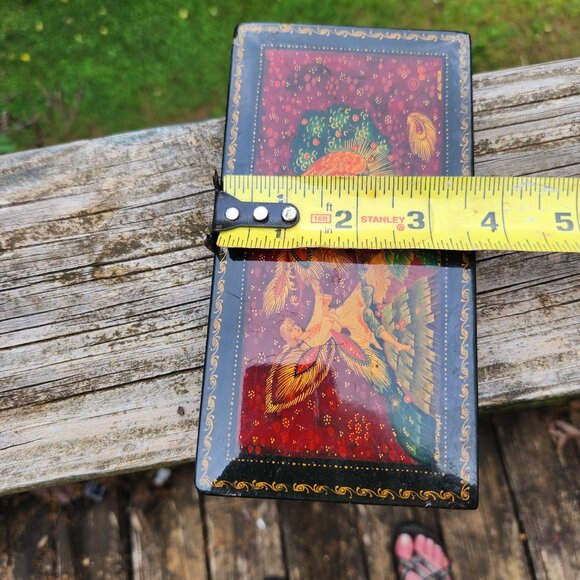 Russian Lacquer Box Palekh Fedoskino Fairy Tale Phoenix Design Signed Collectibl - Picture 3 of 11